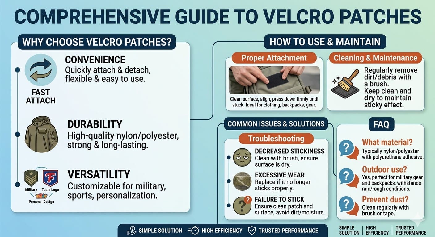 Velcro patches are versatile and widely used in various applications, from military gear to fashion accessories. These adhesive patches are known for their durability and convenience, providing an easy way to attach and detach labels, logos, and personal designs. In this guide, we explore the common uses of Velcro patches, their advantages over traditional fastening methods, and how to maintain them for long-lasting performance. Whether you’re looking to personalize your gear or enhance its functionality, understanding how to properly use and care for Velcro patches will ensure they serve you well. Discover the benefits of Velcro patches and why they remain a popular choice for many industries.
